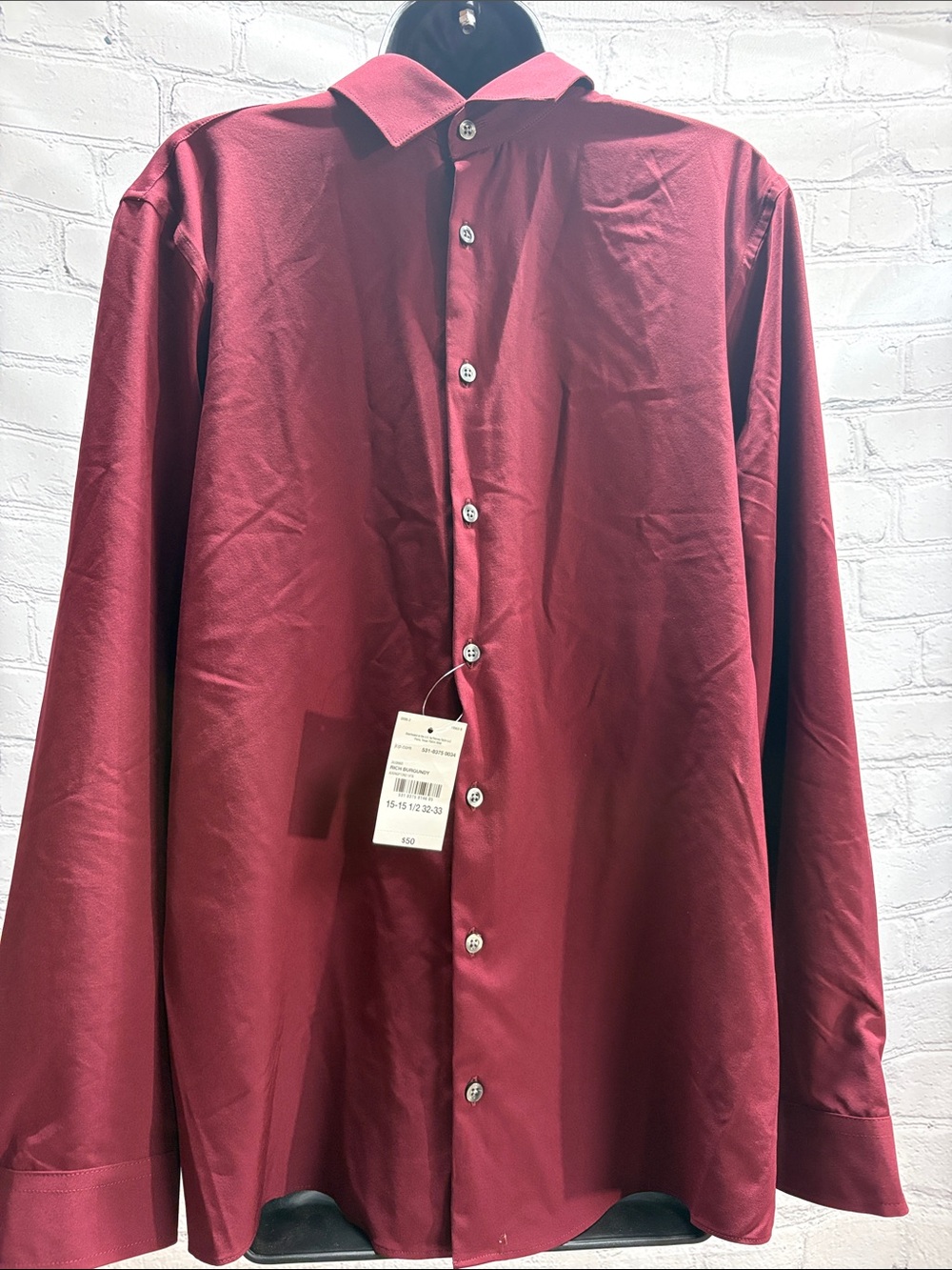 jf j.ferrar Men's Wine Button-Up Dress Shirt